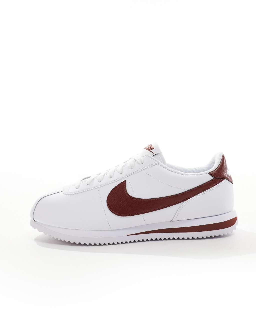 Nike Cortez leather sneakers in white and burgundy Product Image