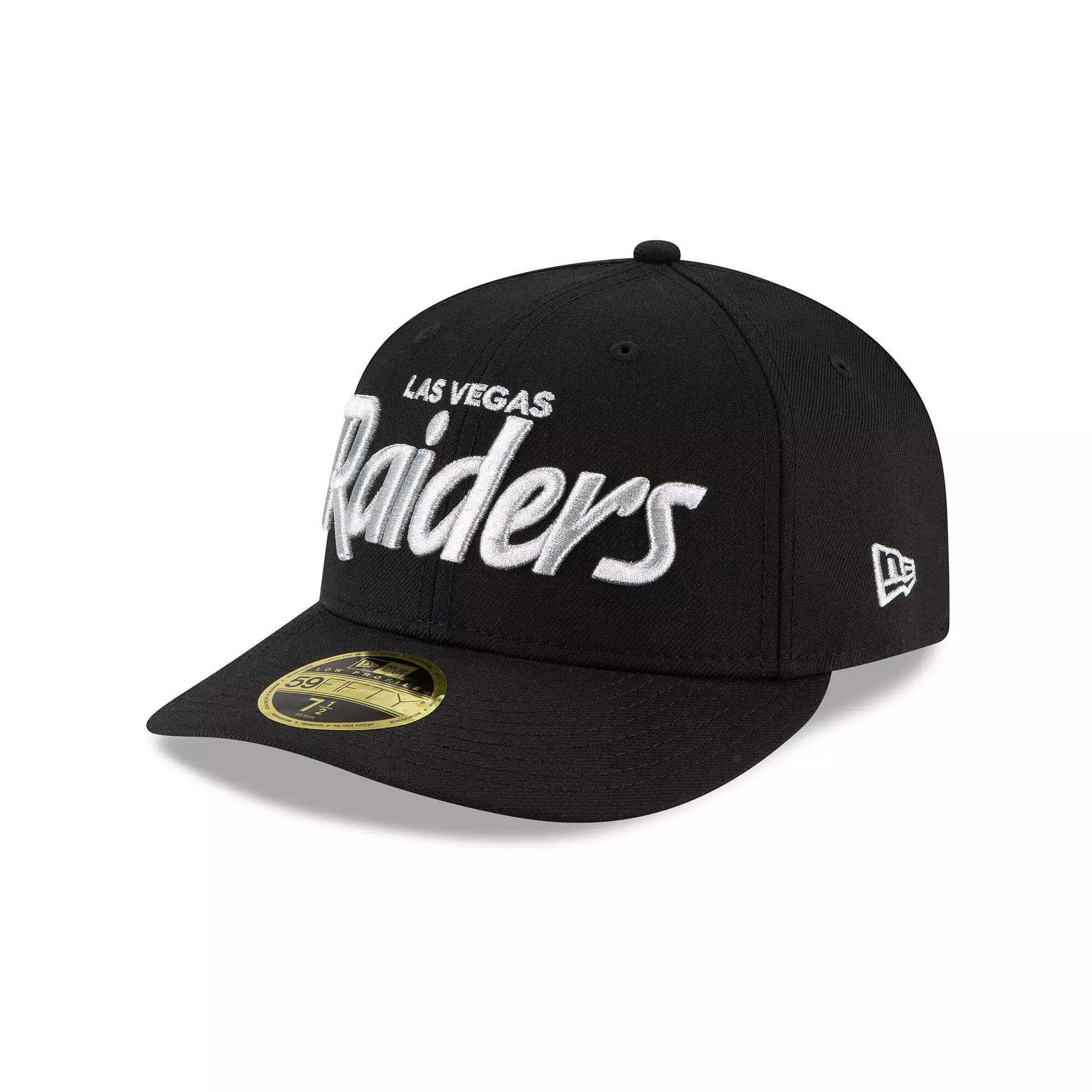 Men's New Era Black Las Vegas Raiders Omaha Script Low Profile 59FIFTY Fitted Hat,  Product Image