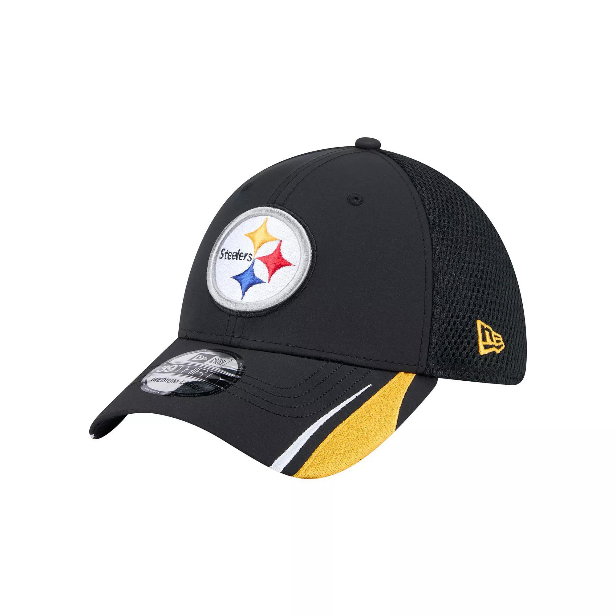 Men's New Era  Black Pittsburgh Steelers Game Day Linear 39THIRTY Flex Hat, Size: Large/XL Product Image