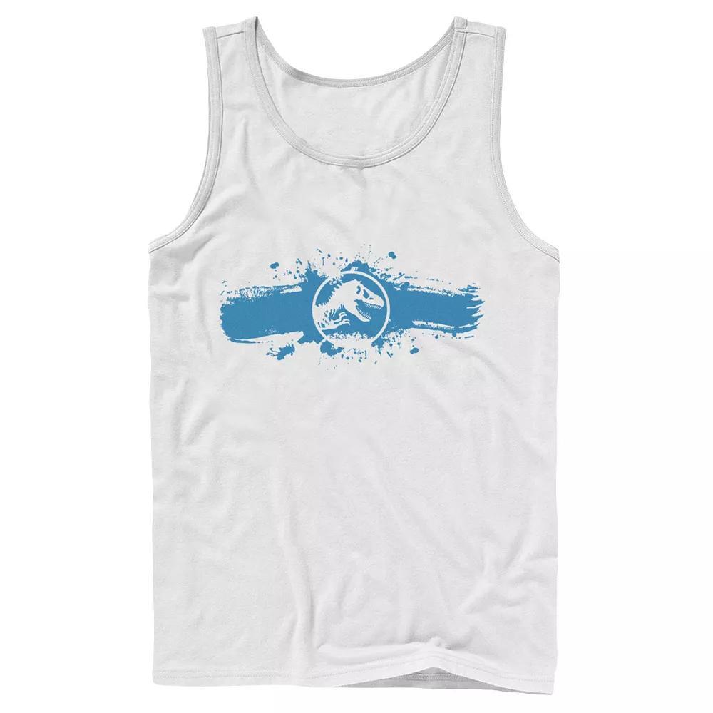 Men's Jurassic World Logo Blue Paint Splatter Tank Top,  Product Image