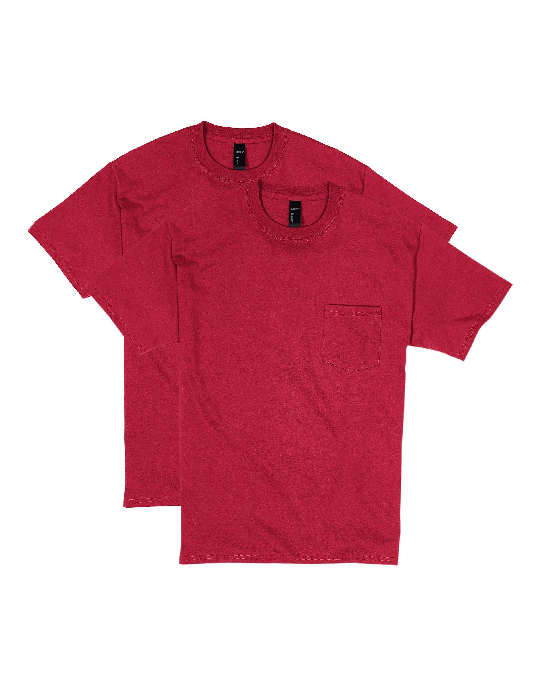 Men's Hanes® Beefy-T 2-Pack Pocket T-Shirt, Size: XL, Deep Red Product Image