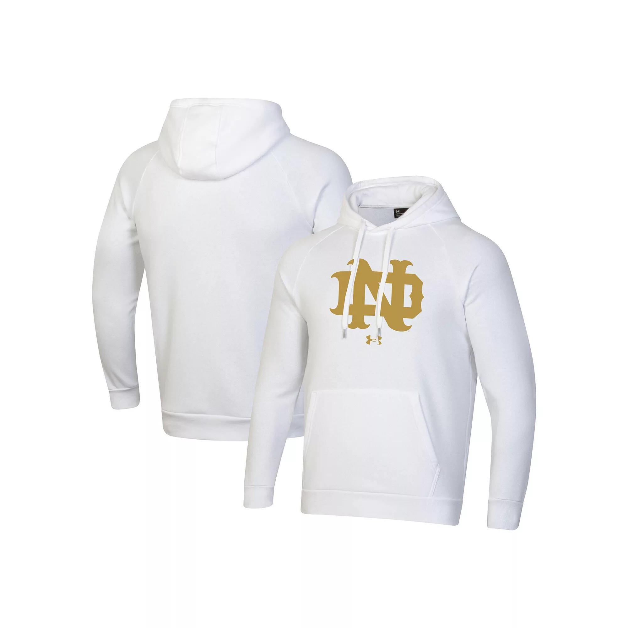Men's Under Armour White Notre Dame Fighting Irish Throwback Interlocking ND Gold Rush Rival Raglan Pullover Hoodie,  Product Image
