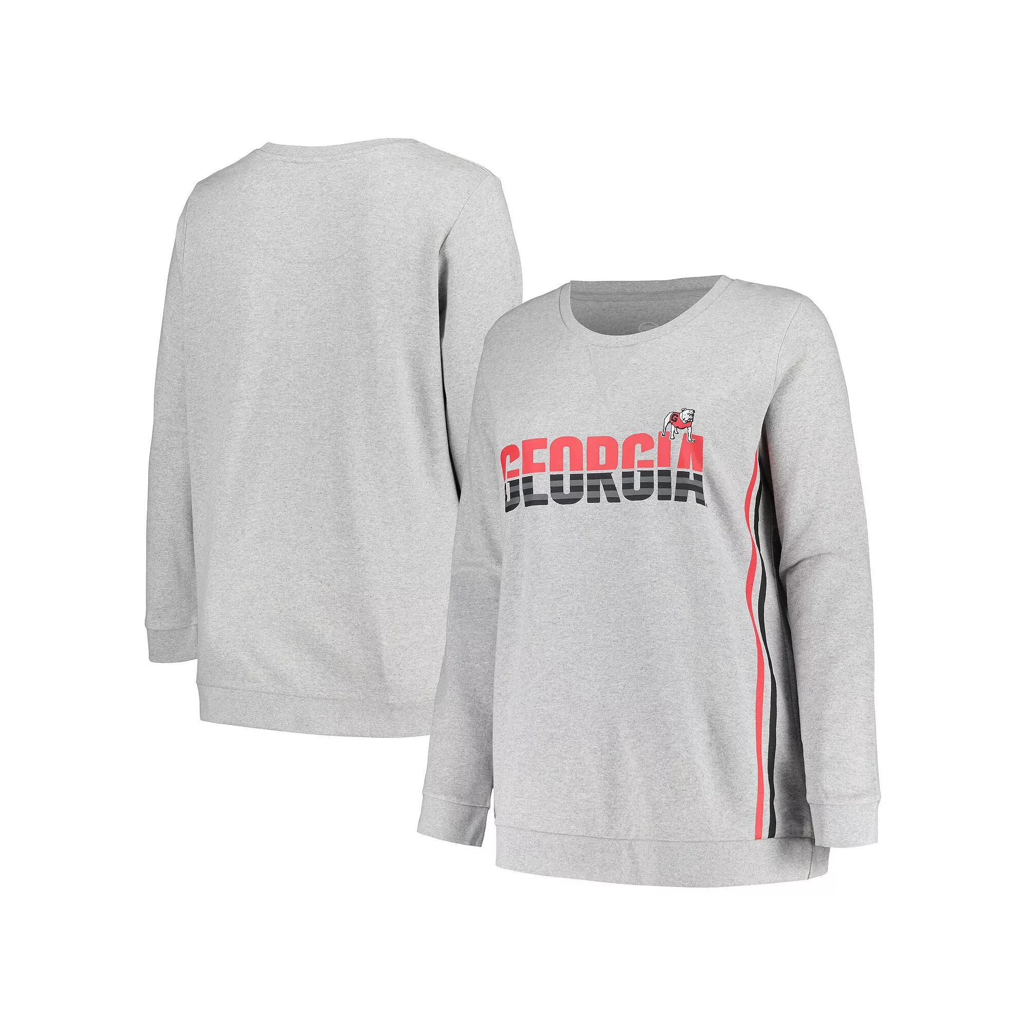 Women's Profile Heather Gray Georgia Bulldogs Plus Size Side Stripe Fleece Pullover Sweatshirt, Size: 1XL, Grey Product Image
