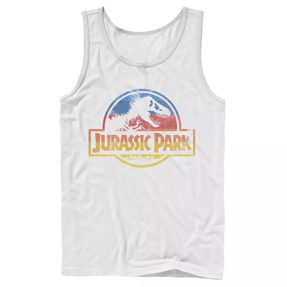 Men's Jurassic Park Retro Distressed Rainbow Logo Tank Top,  Product Image