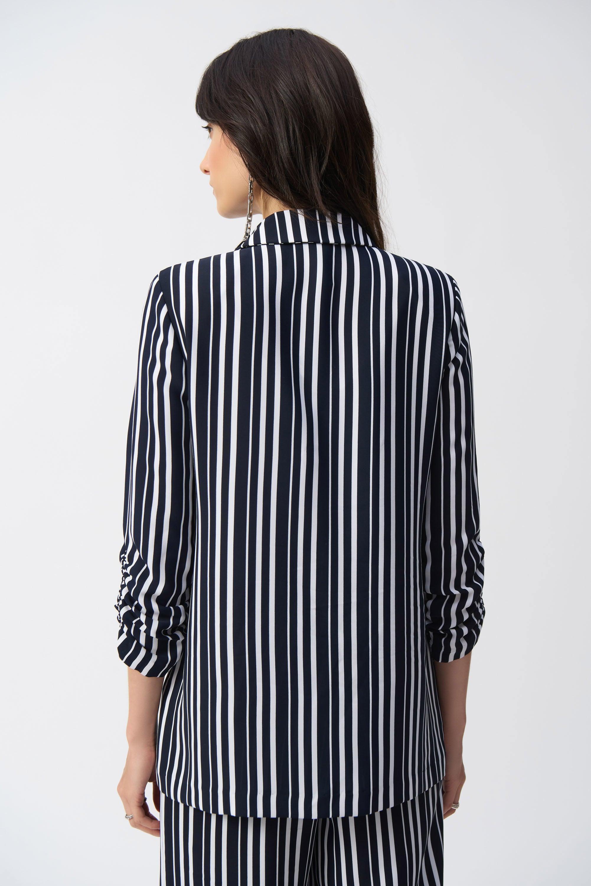 Woven Stripe Print Boxy Blazer- Midnight Blue/Vanilla Product Image