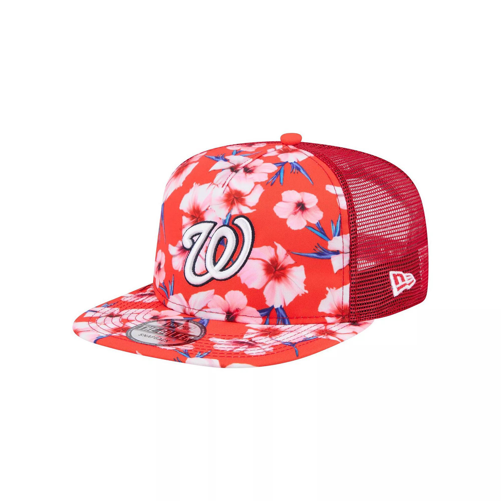 Men's New Era Red Washington Nationals Adventure Pattern Golfer Trucker Snapback Hat Product Image