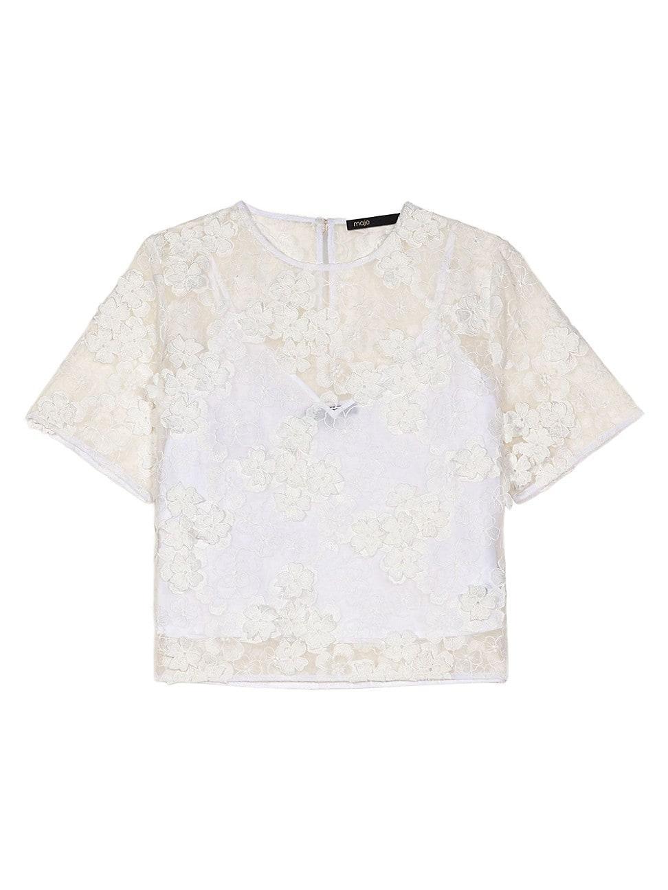 Womens Embroidered Short-Sleeved Top Product Image