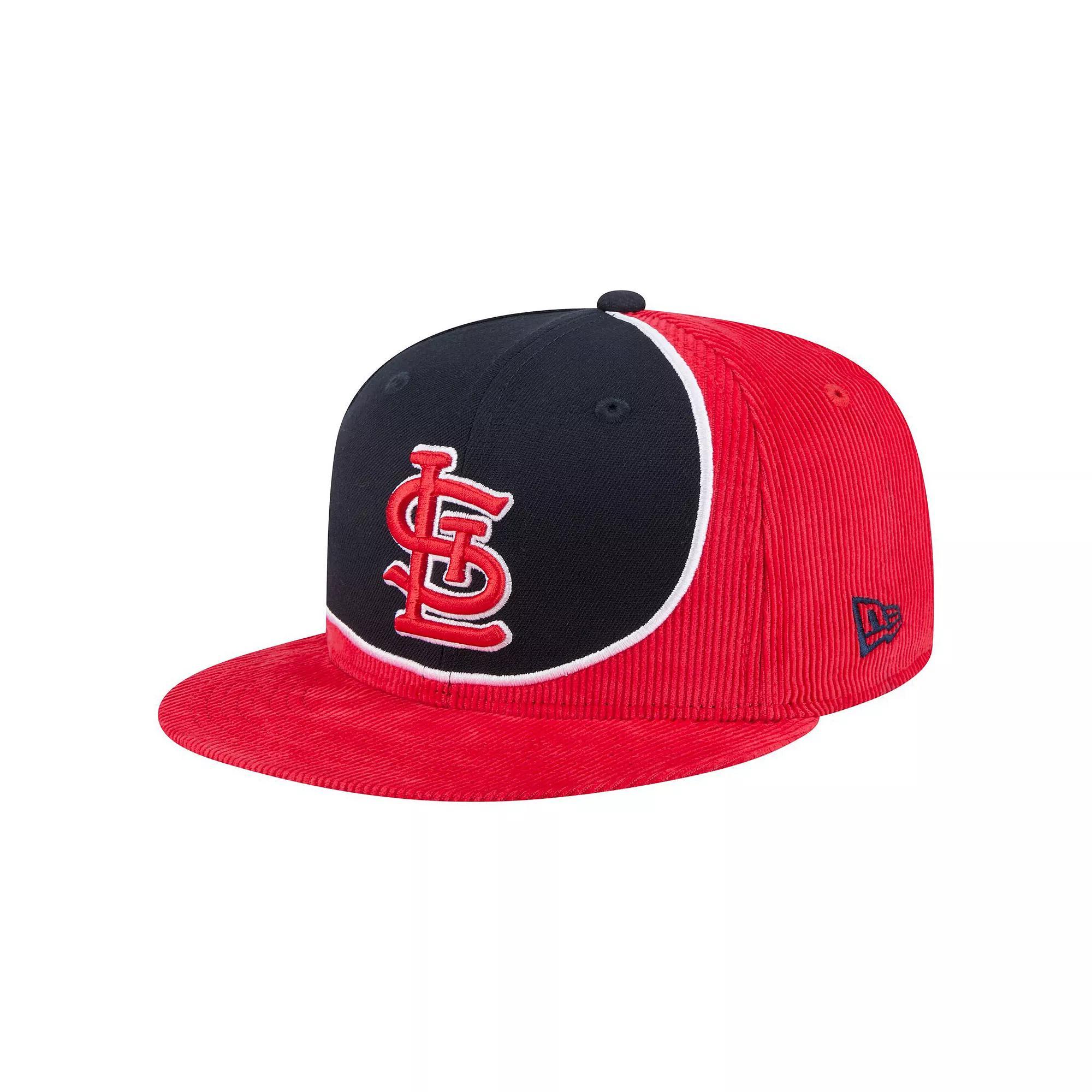 Men's New Era Red/Navy St. Louis Cardinals Retro Split Corduroy Snapback Hat Product Image
