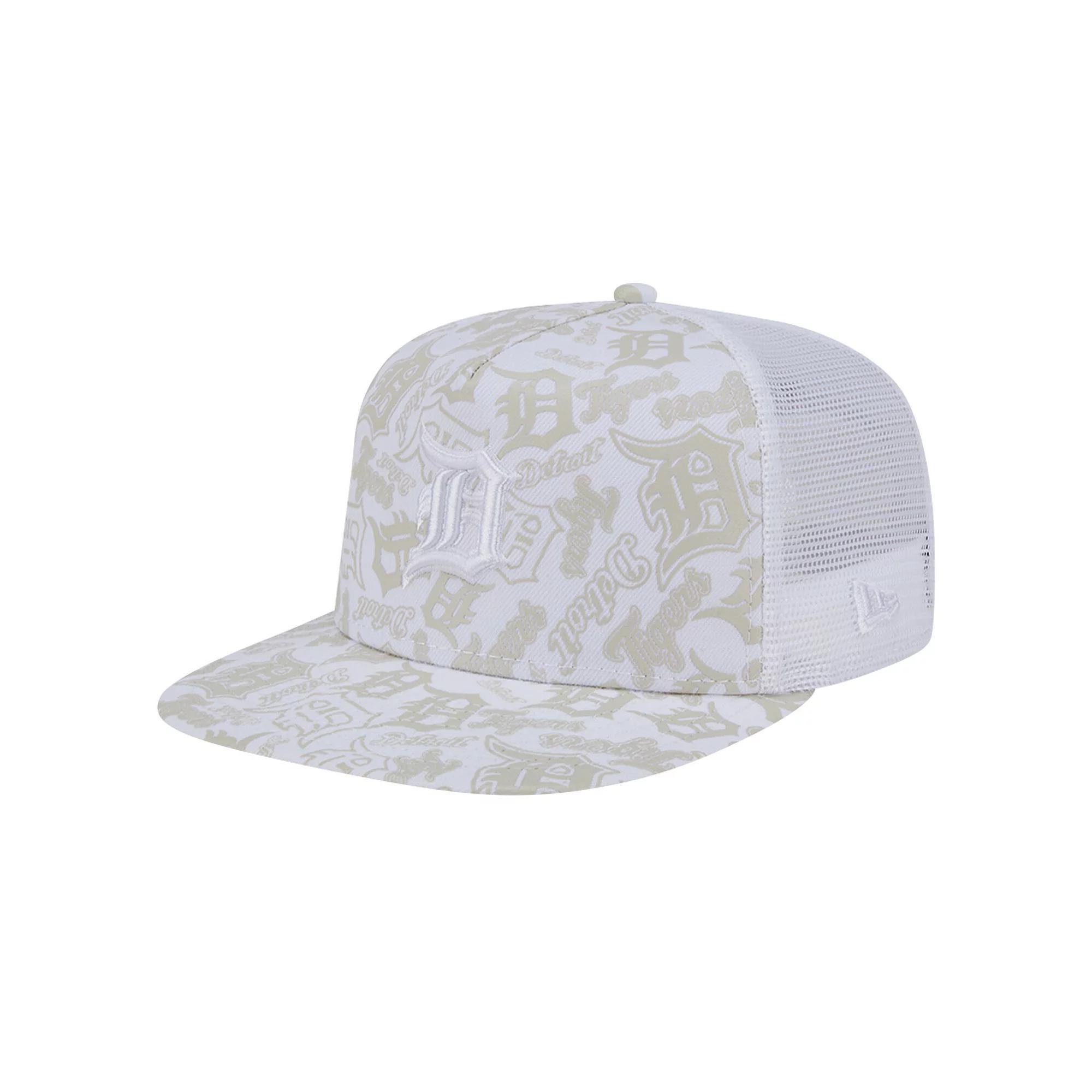 Men's New Era White Detroit Tigers Logo Dunes A-Frame Trucker 9FIFTY Snapback Hat Product Image