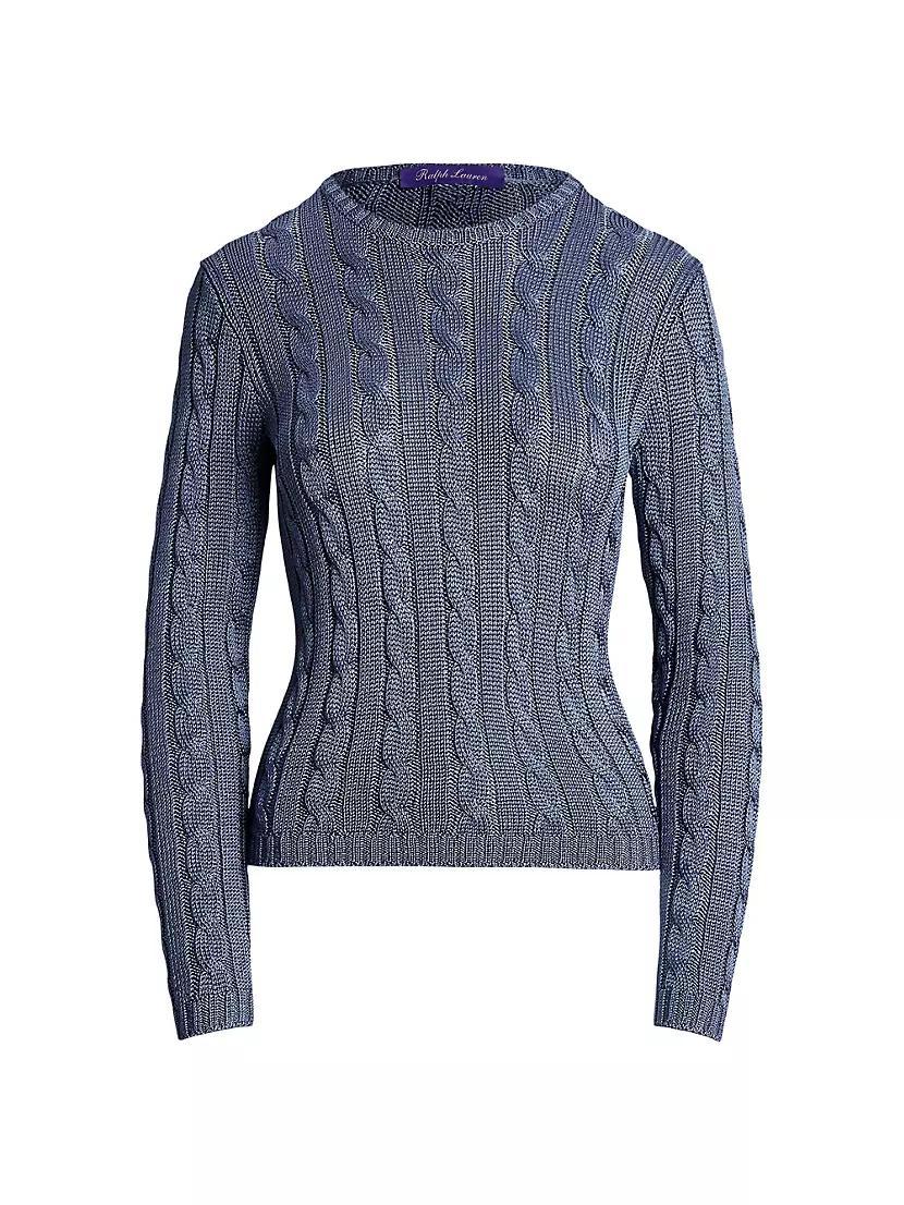 Silk Cable-Knit Crewneck Sweater Product Image