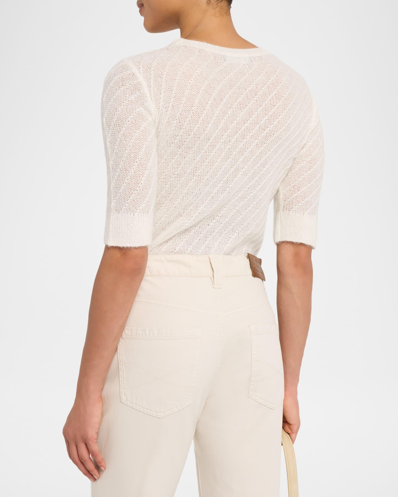 Elbow-Sleeve Crewneck Sequin Sweater Product Image