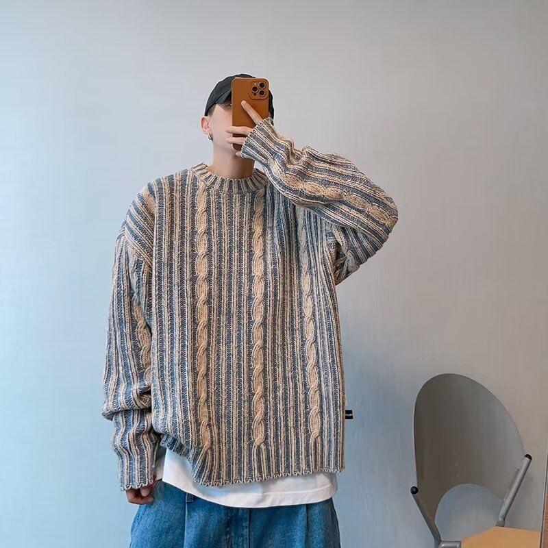 Crew Neck Striped Oversized Sweater Product Image