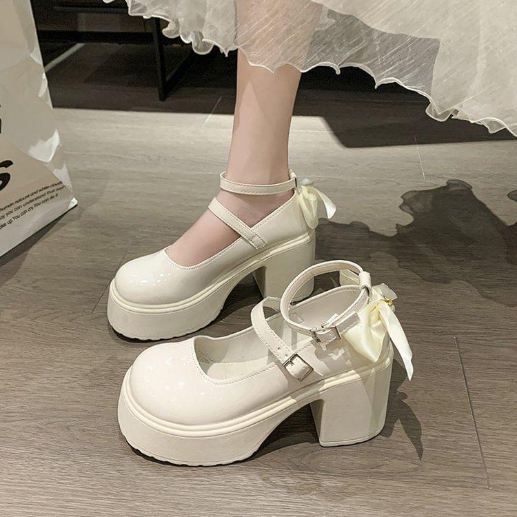 Block Heel Platform Plain Mary Jane Pumps Product Image