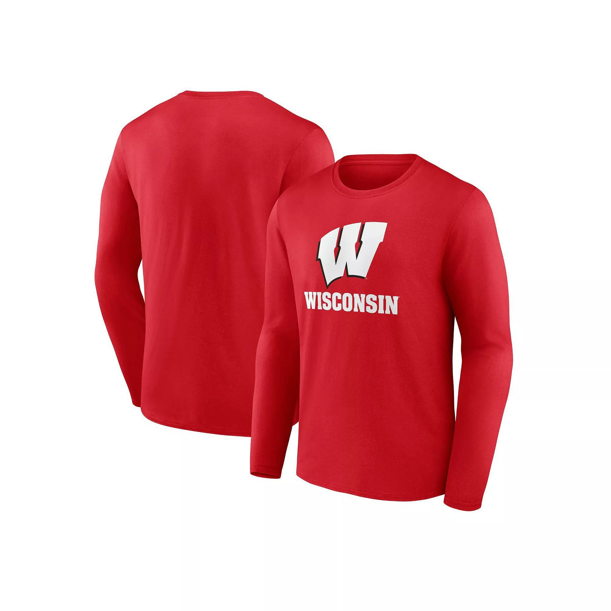 Men's Fanatics Red Wisconsin Badgers Team Lockup Long Sleeve T-Shirt,  Product Image