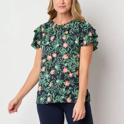 Liz Claiborne Womens Crew Neck Short Sleeve Blouse Product Image