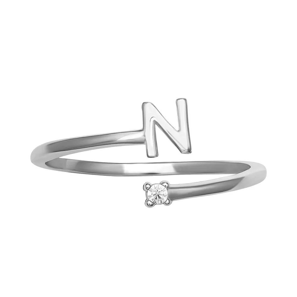 PRIMROSE Sterling Silver Cubic Zirconia Initial Bypass Band Ring, Women's, Size: 8, Sterling Silver G Product Image