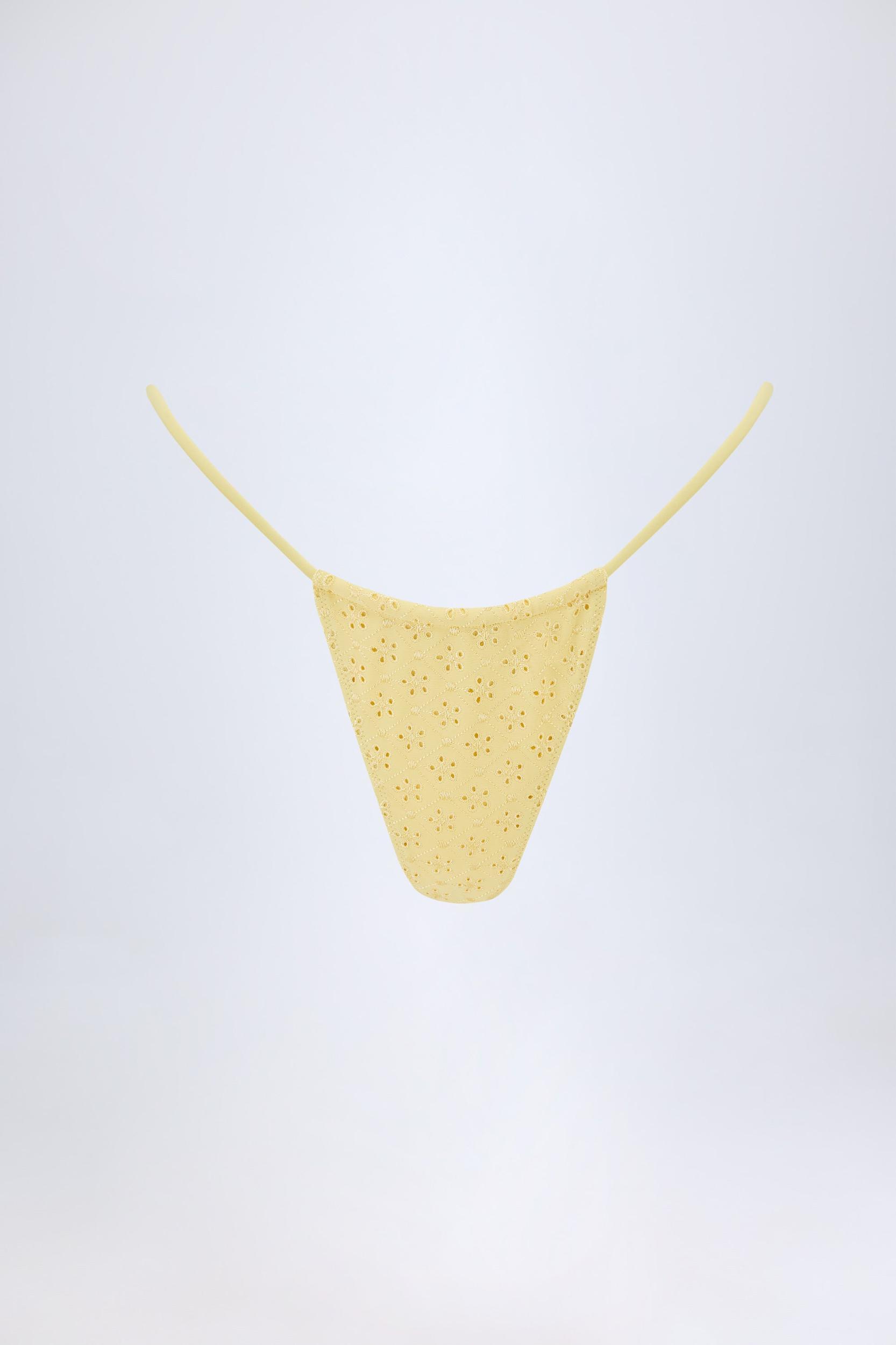 Broderie Anglaise Drawstring Bikini Bottoms in Lemon Yellow Product Image