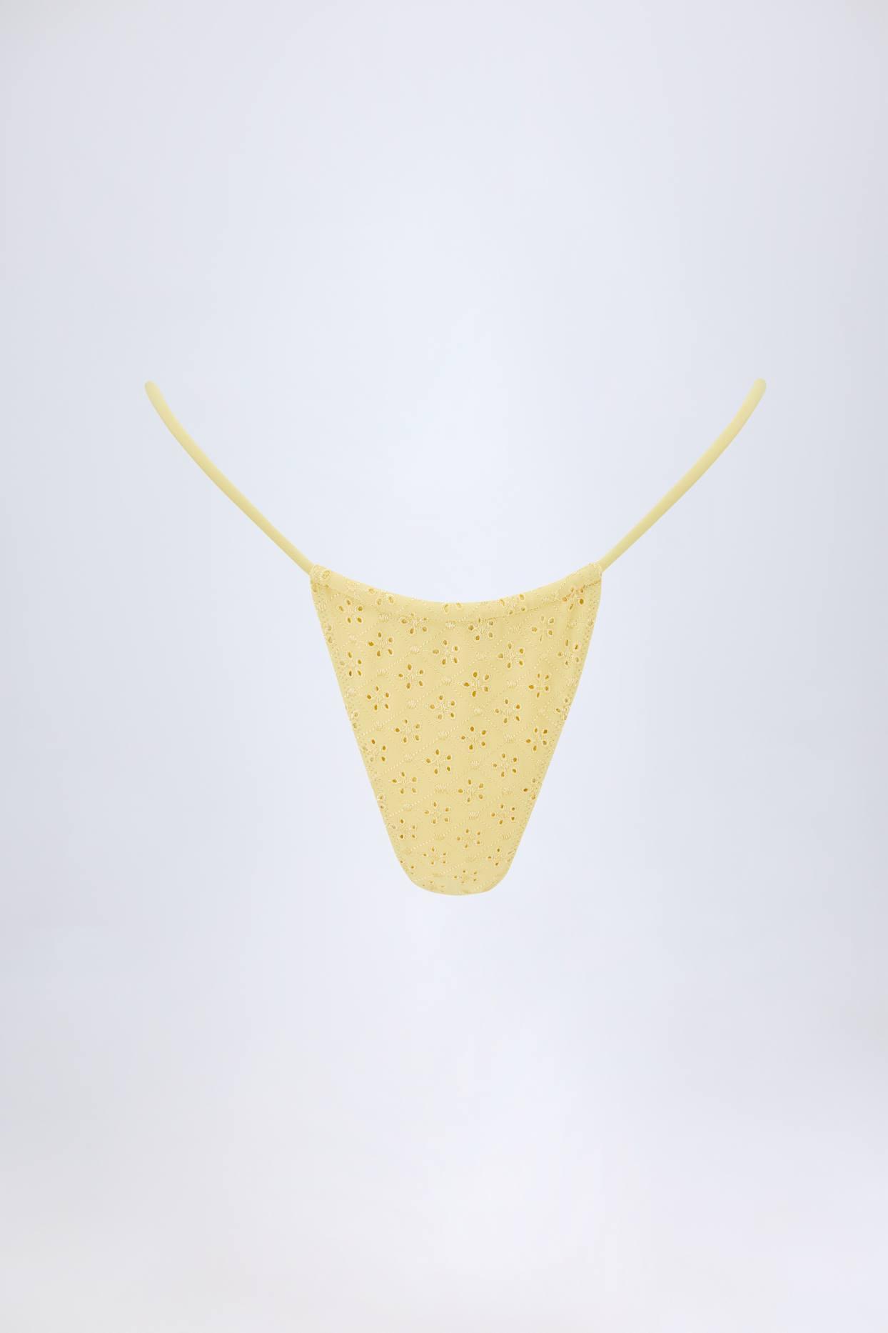 Broderie Anglaise Drawstring Bikini Bottoms in Lemon Yellow Product Image
