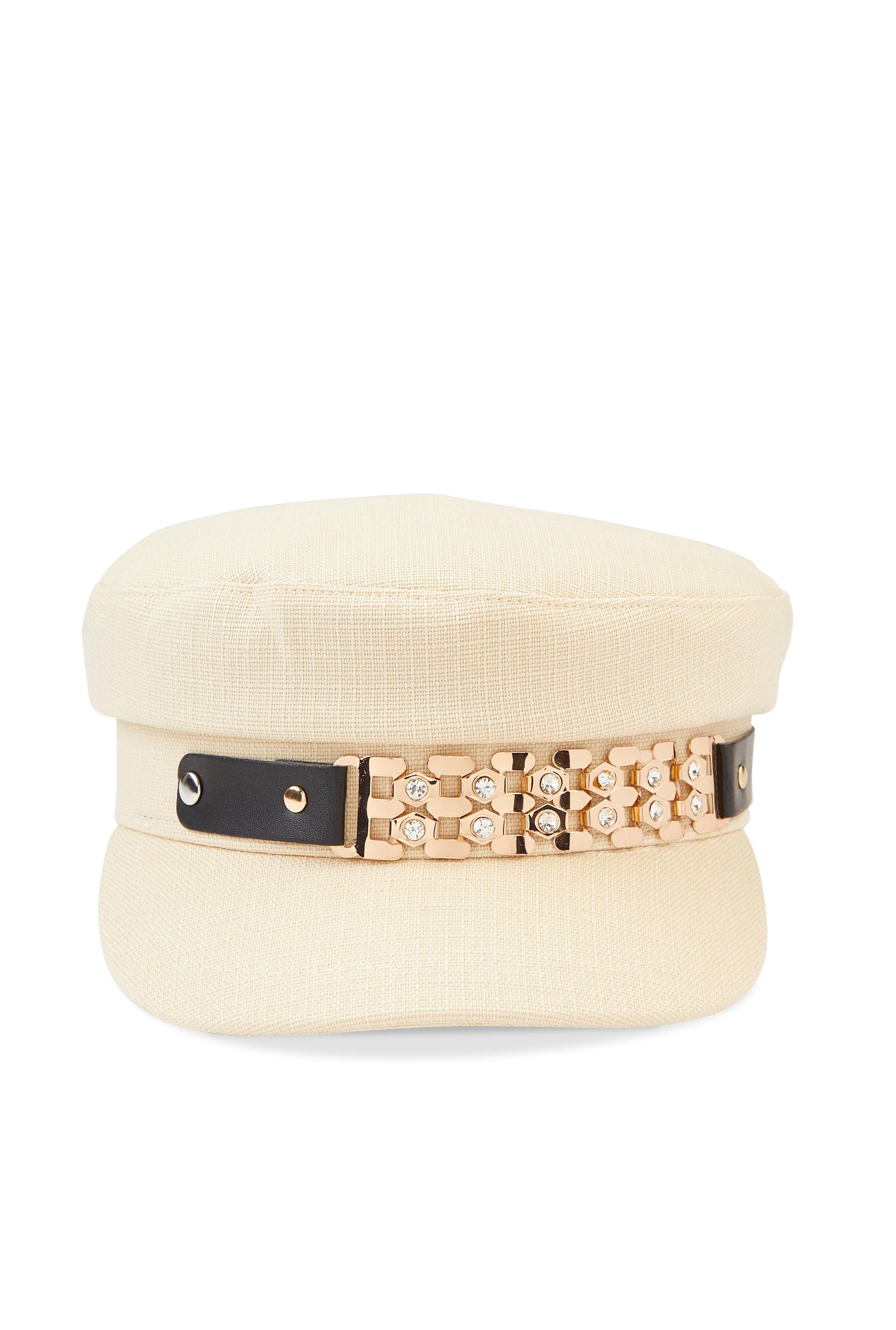 Womens Metallic Rhinestone Detail Cabbie Hat Product Image