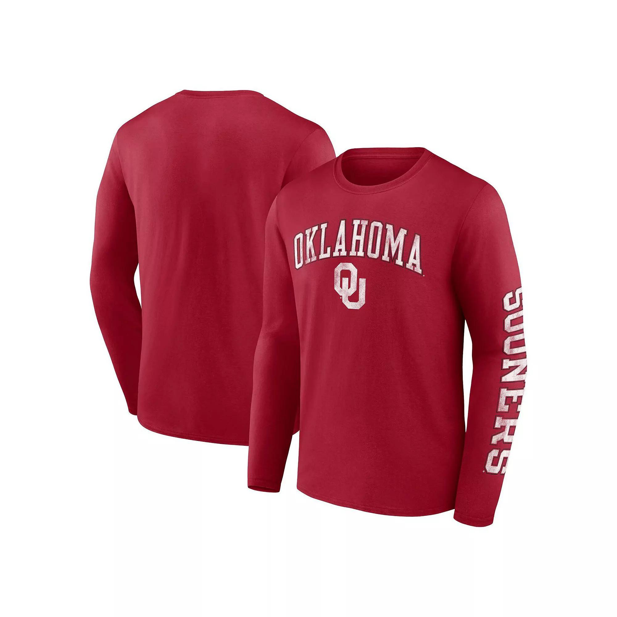 Men's Fanatics Branded Crimson Oklahoma Sooners Distressed Arch Over Logo Long Sleeve T-Shirt, Size: Large, Red Product Image
