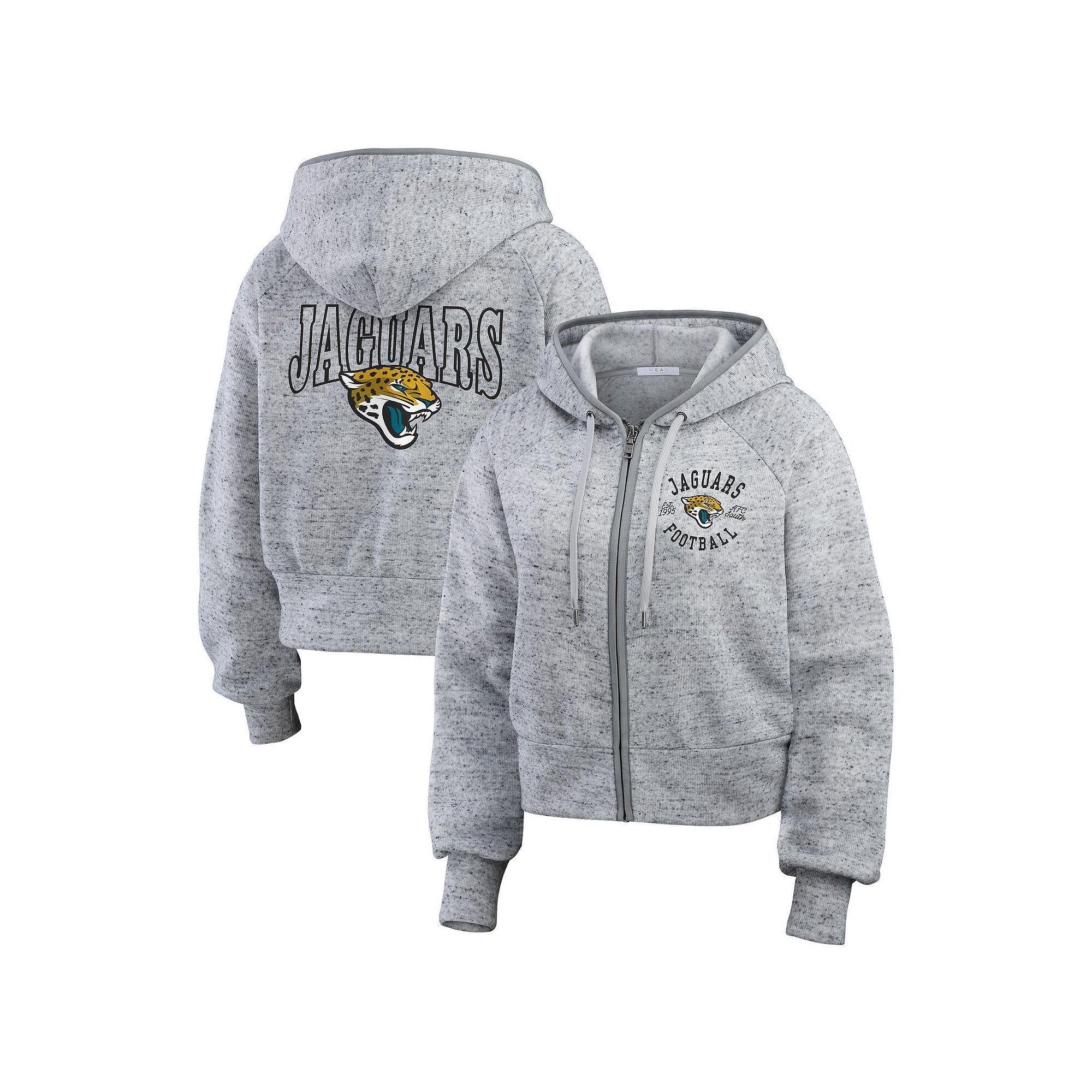 Women's WEAR by Erin Andrews Heather Gray Jacksonville Jaguars Speckled Fleece Cropped Full-Zip Hoodie,  Product Image