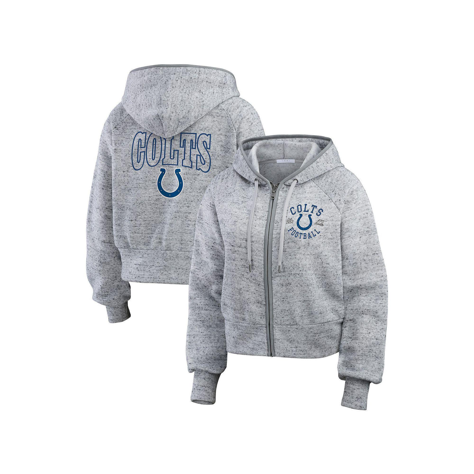 Women's WEAR by Erin Andrews  Heather Gray Indianapolis Colts Speckled Fleece Cropped Full-Zip Hoodie, Size: XL, Grey Product Image