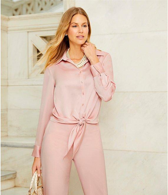 Preston & York Kinsley Tie Front Hem Button Front Collared Long Sleeve Shirt Product Image