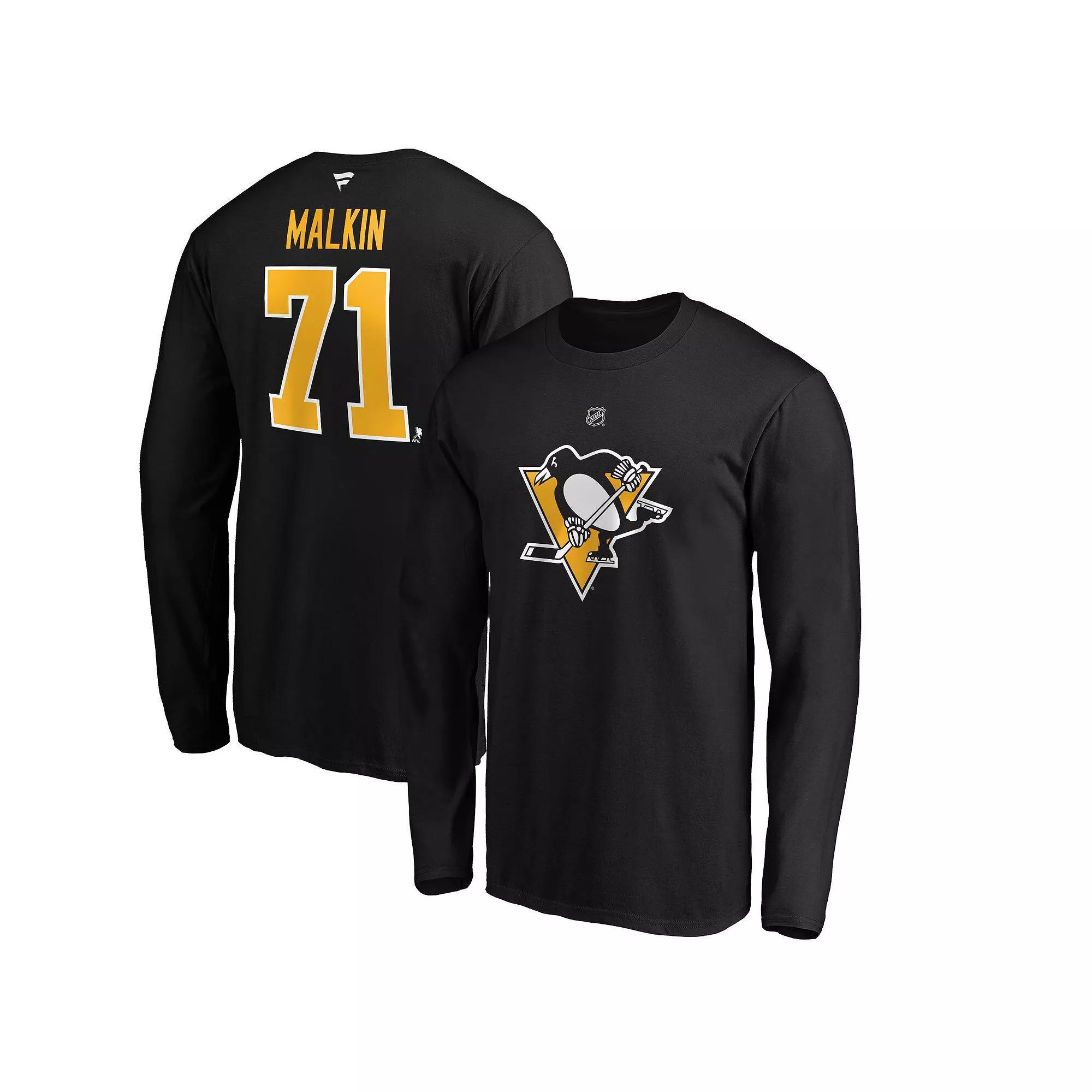 Men's Fanatics Evgeni Malkin Black Pittsburgh Penguins Authentic Stack Name & Number T-Shirt,  Product Image