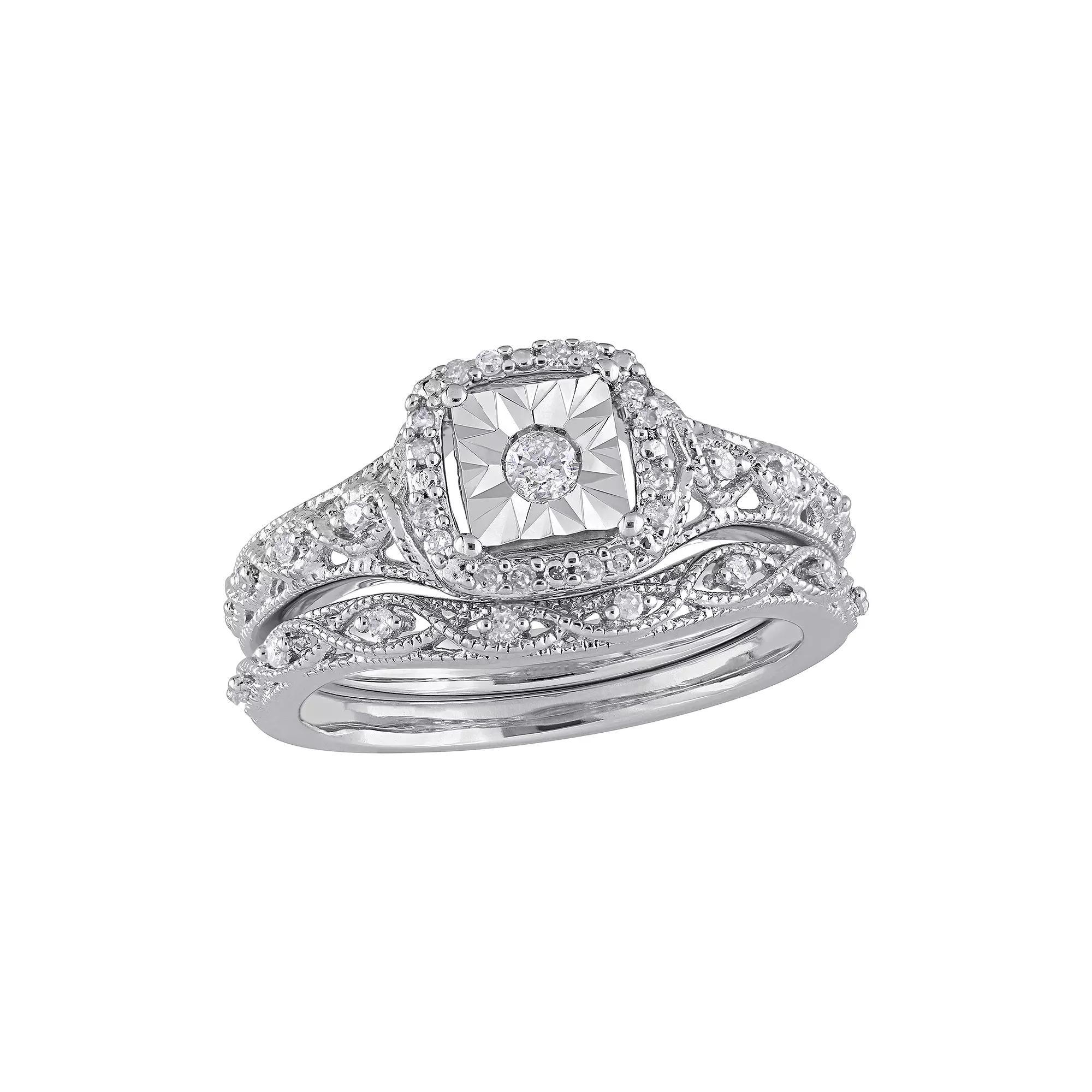 Stella Grace Sterling Silver 1/5 ct. T.W. Diamond Engagement Ring Set, Women's, Size: 7 Product Image