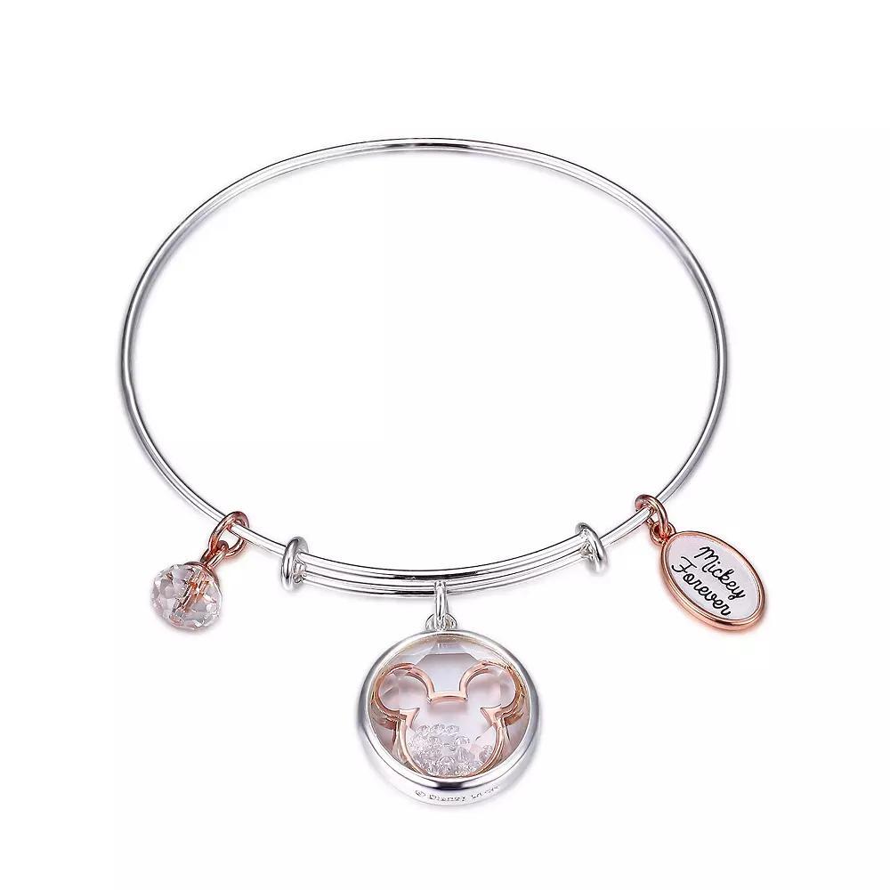 Disney's Mickey Mouse Crystal Bead Shaker Bangle Bracelet, Women's, Rose Silver Clear Product Image