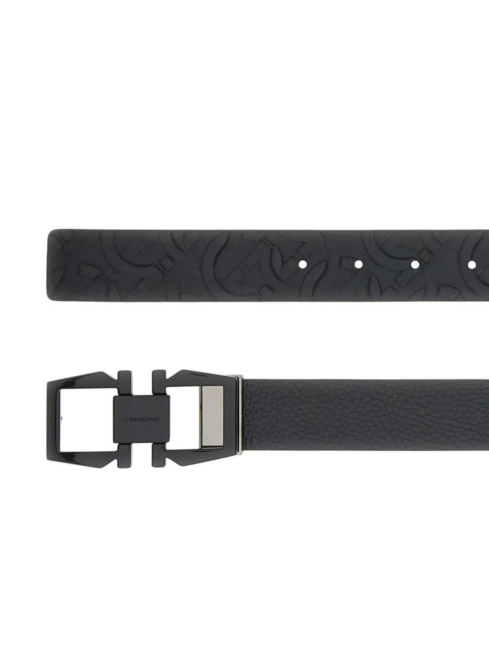 FERRAGAMO Reversible Gancini Leather Belt In Black Product Image