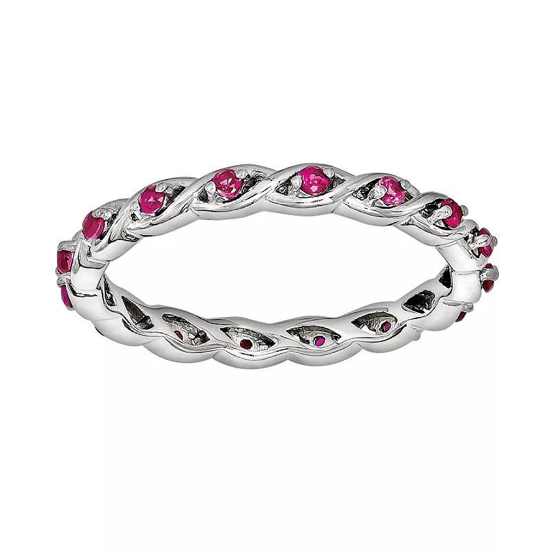 Stacks & Stones Sterling Silver Lab-Created Ruby Stack Ring, Women's,  Product Image