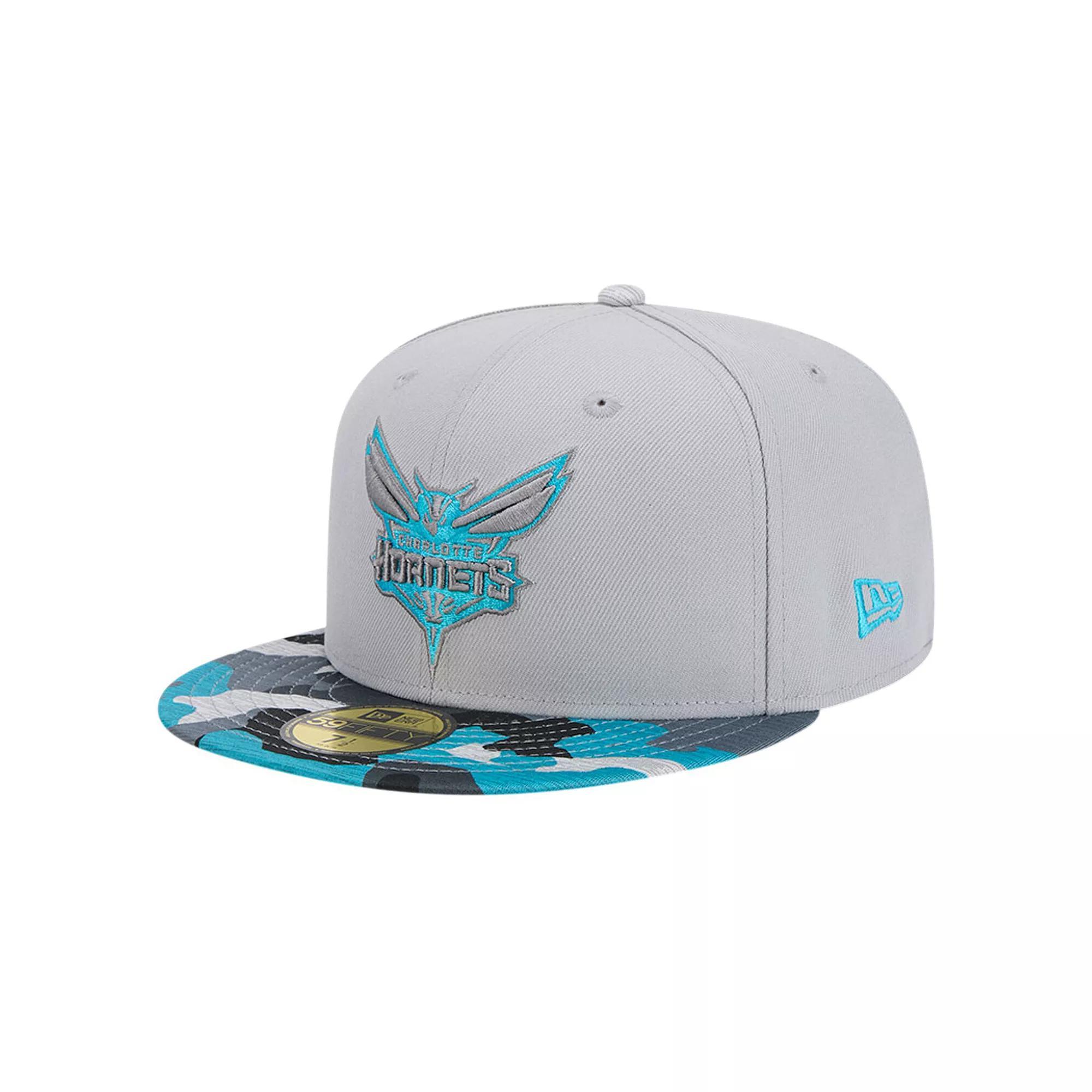 Men's New Era Gray Charlotte Hornets Active Color Camo Visor 59FIFTY Fitted Hat,  Product Image