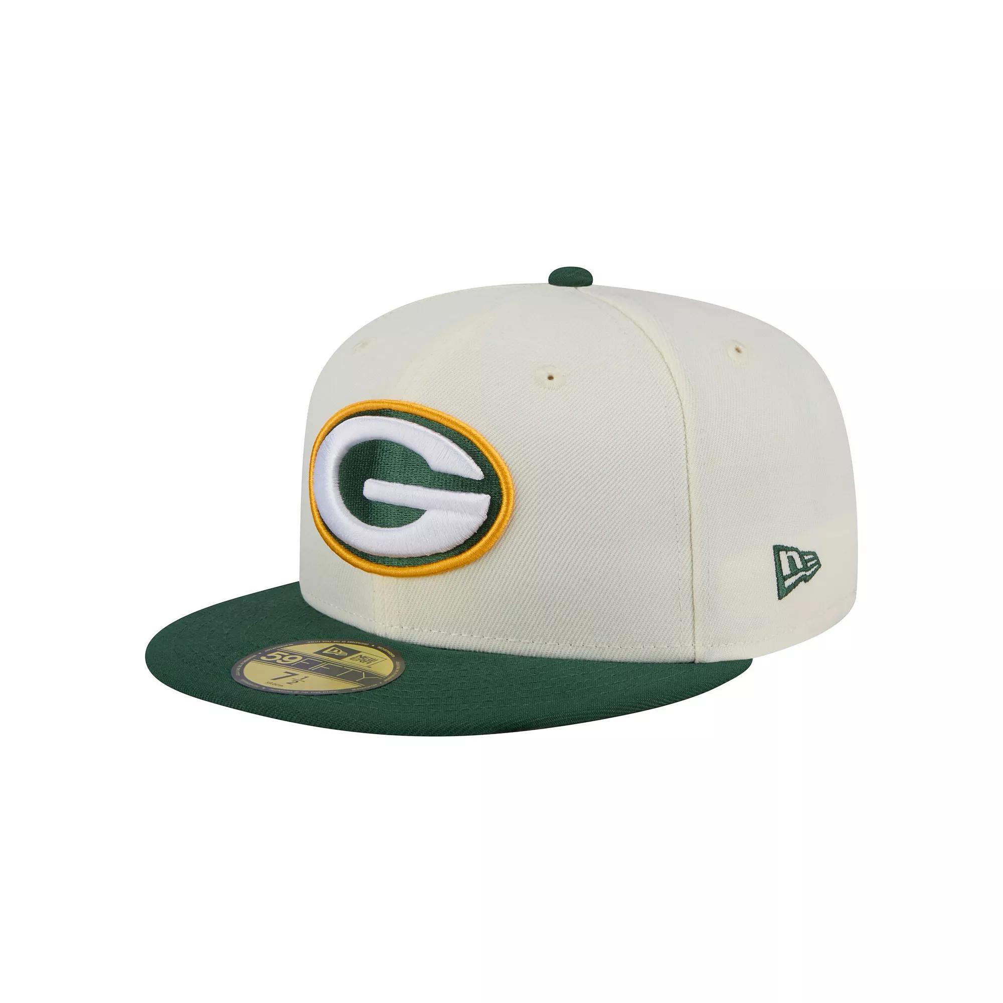 Men's New Era  White/Green Green Bay Packers Main 59FIFTY Fitted Hat, Size: 7 3/4 Product Image