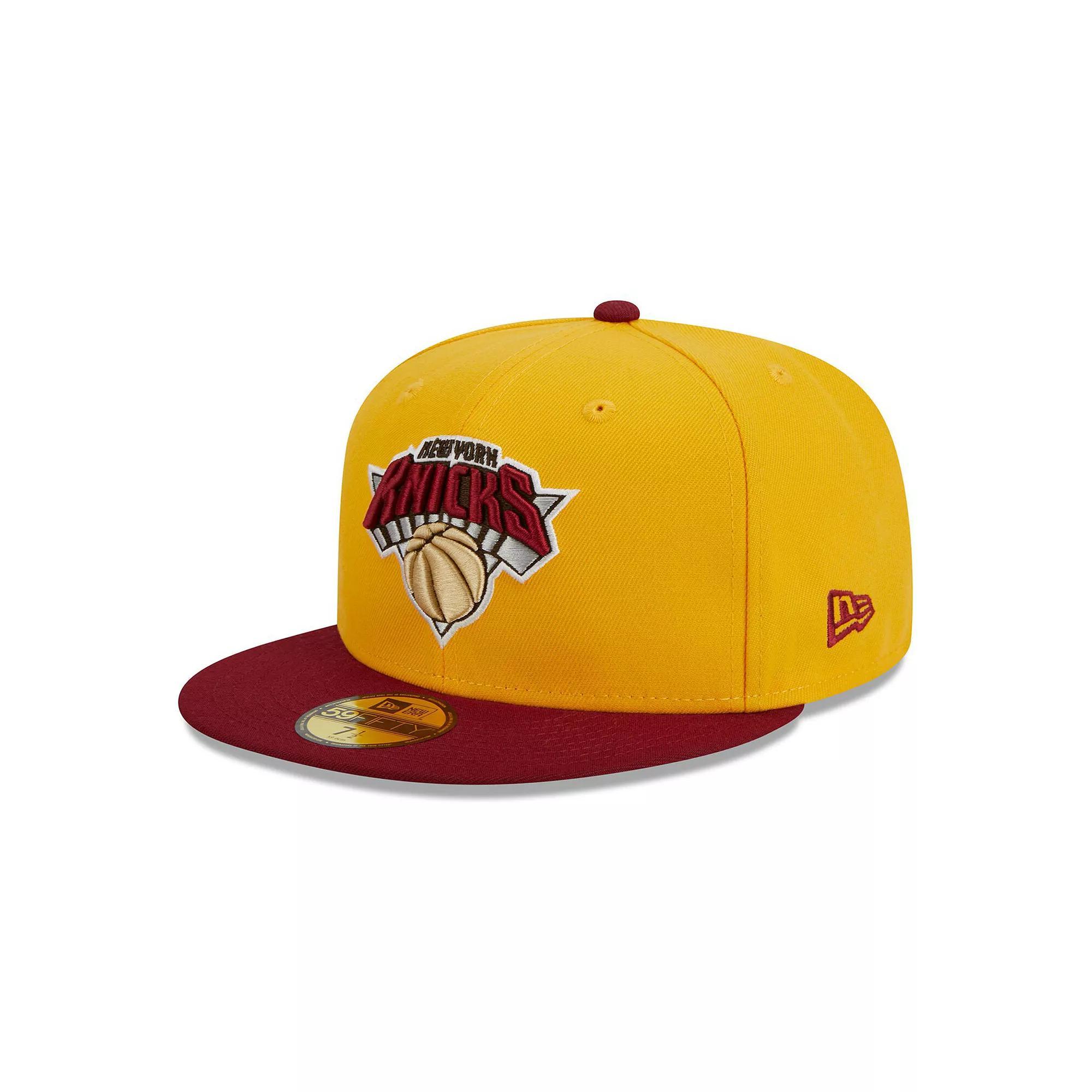 Men's New Era Yellow/Red New York Knicks Fall Leaves 2-Tone 59FIFTY Fitted Hat, Size: 7 1/8 Product Image