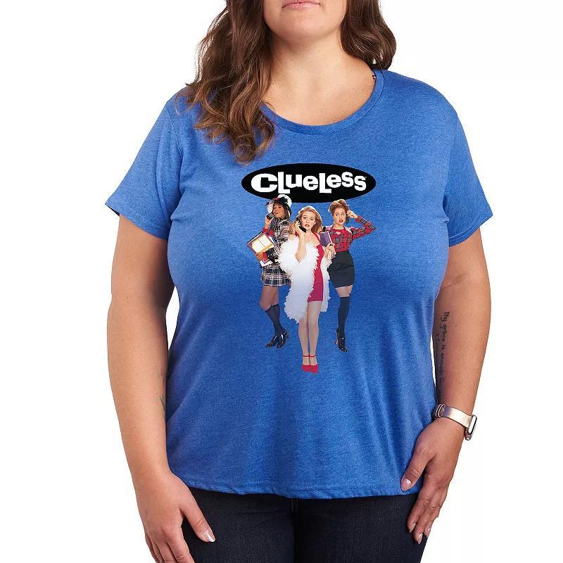 Plus Clueless Graphic Tee, Womens Grey Royal Blue Product Image