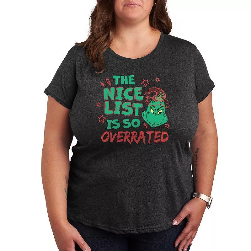 Plus Dr. Seuss The Grinch Nice List Overrated Graphic Tee, Women's, Size: 3XL, Grey Heather Product Image