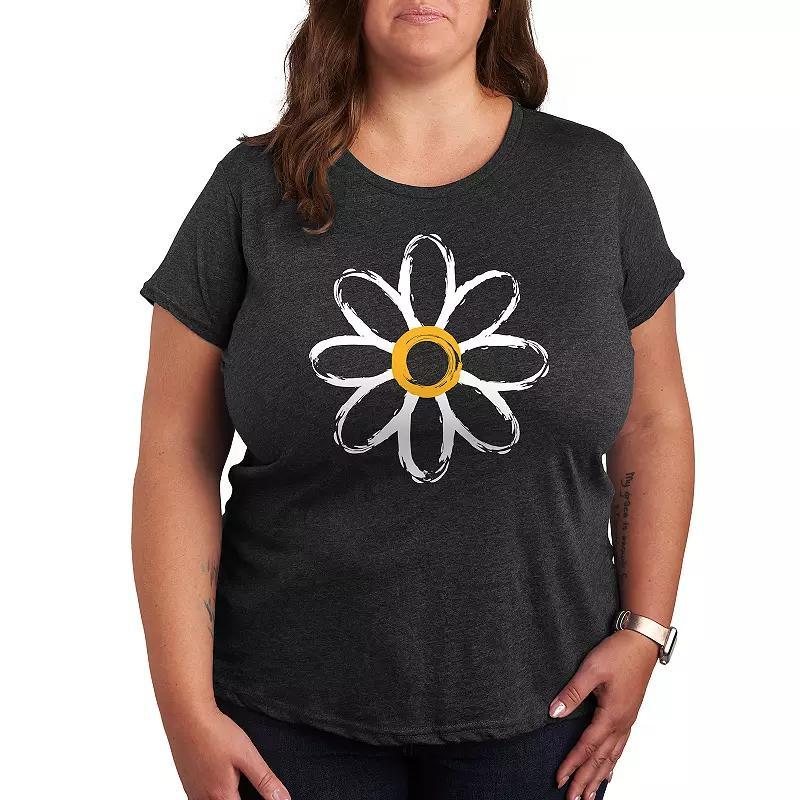 Plus Paintbrush Stroke Daisy Graphic Tee, Women's, Size: 1XL, Grey Green Product Image