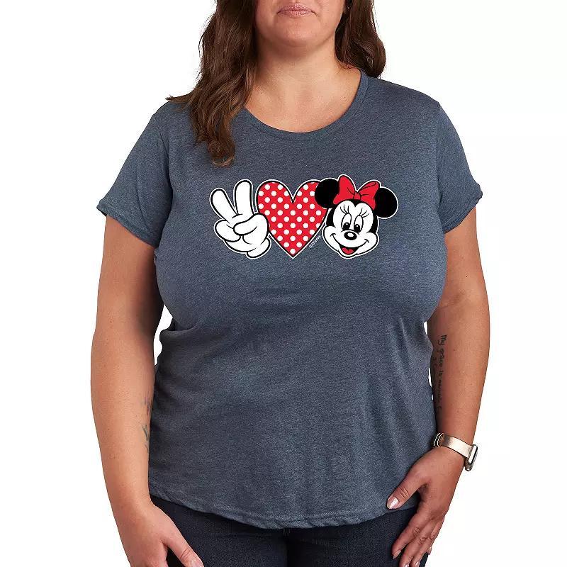 Disney's Minnie Mouse Plus Peace Love Graphic Tee, Women's, Size: 1XL, Grey Royal Blue Product Image