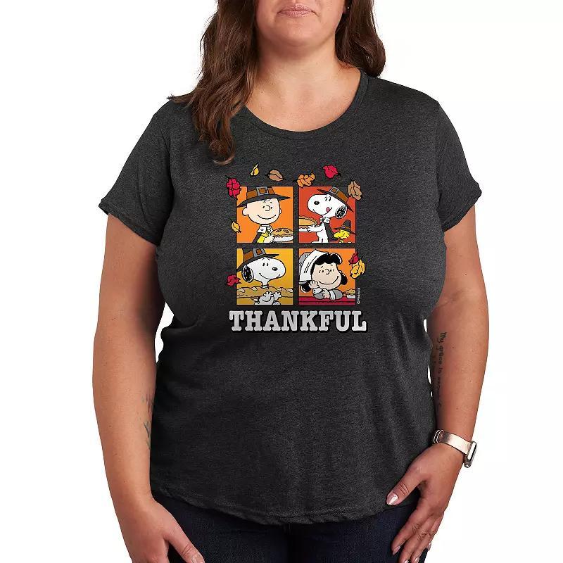 Plus Peanuts Thankful Graphic Tee, Women's, Size: 1XL, Black Product Image