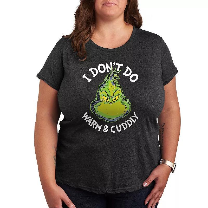 Plus Dr. Seuss The Grinch Dont Do Warm Cuddly Graphic Tee, Womens Grey Dark Red Product Image