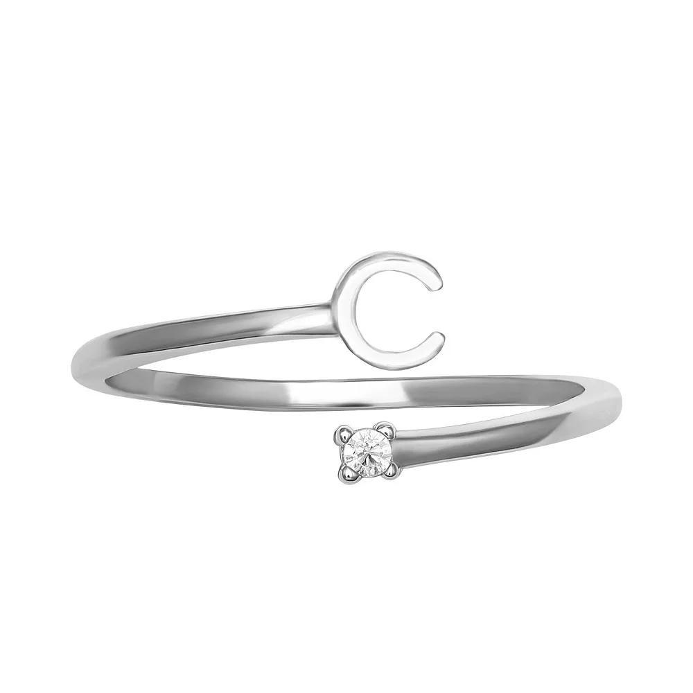 PRIMROSE Sterling Silver Cubic Zirconia Initial Bypass Band Ring, Women's, Size: 8, Sterling Silver X Product Image