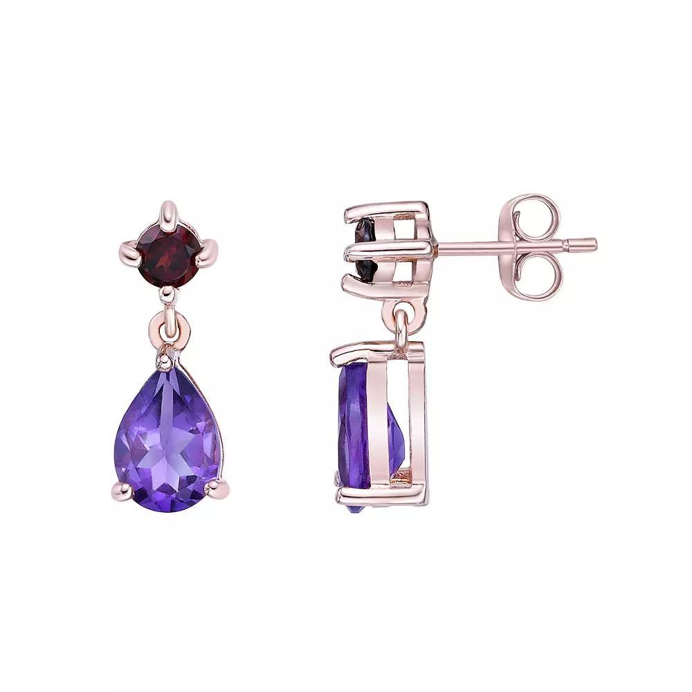 Gemminded 14k Rose Gold Over Silver Amethyst & Garnet Drop Earrings, Women's, Pink Tone Product Image