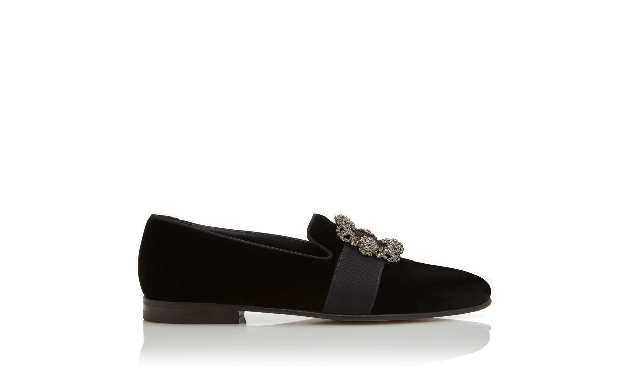 CARLTON Black Velvet Jewel Buckle Loafers Product Image