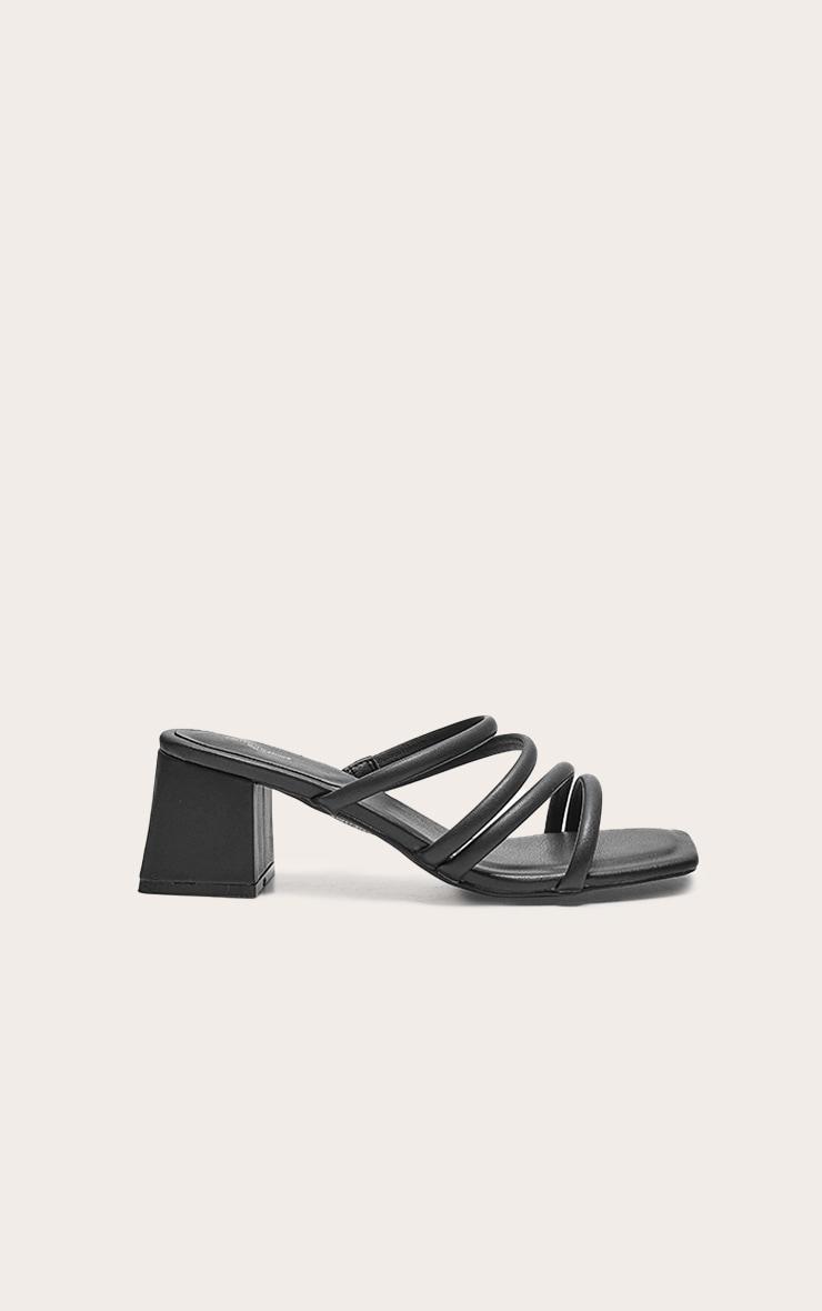 Black Wide Fit PU Square Toe Tube Strap Mid Block Heeled Sandals Product Image
