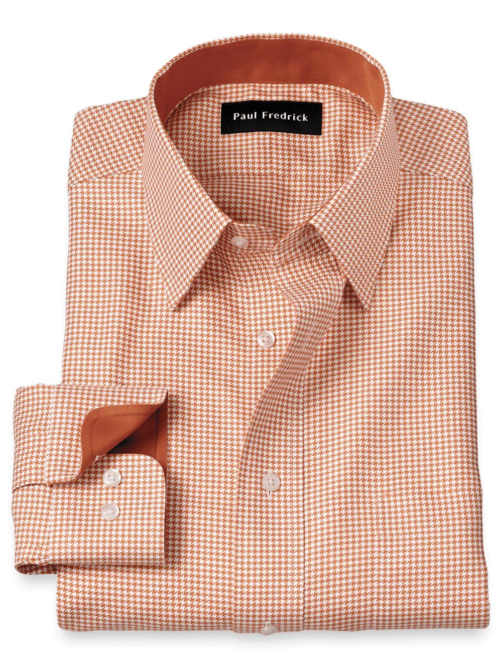 Non-Iron Cotton Houndstooth Dress Shirt With Contrast Trim - Light Rust Product Image