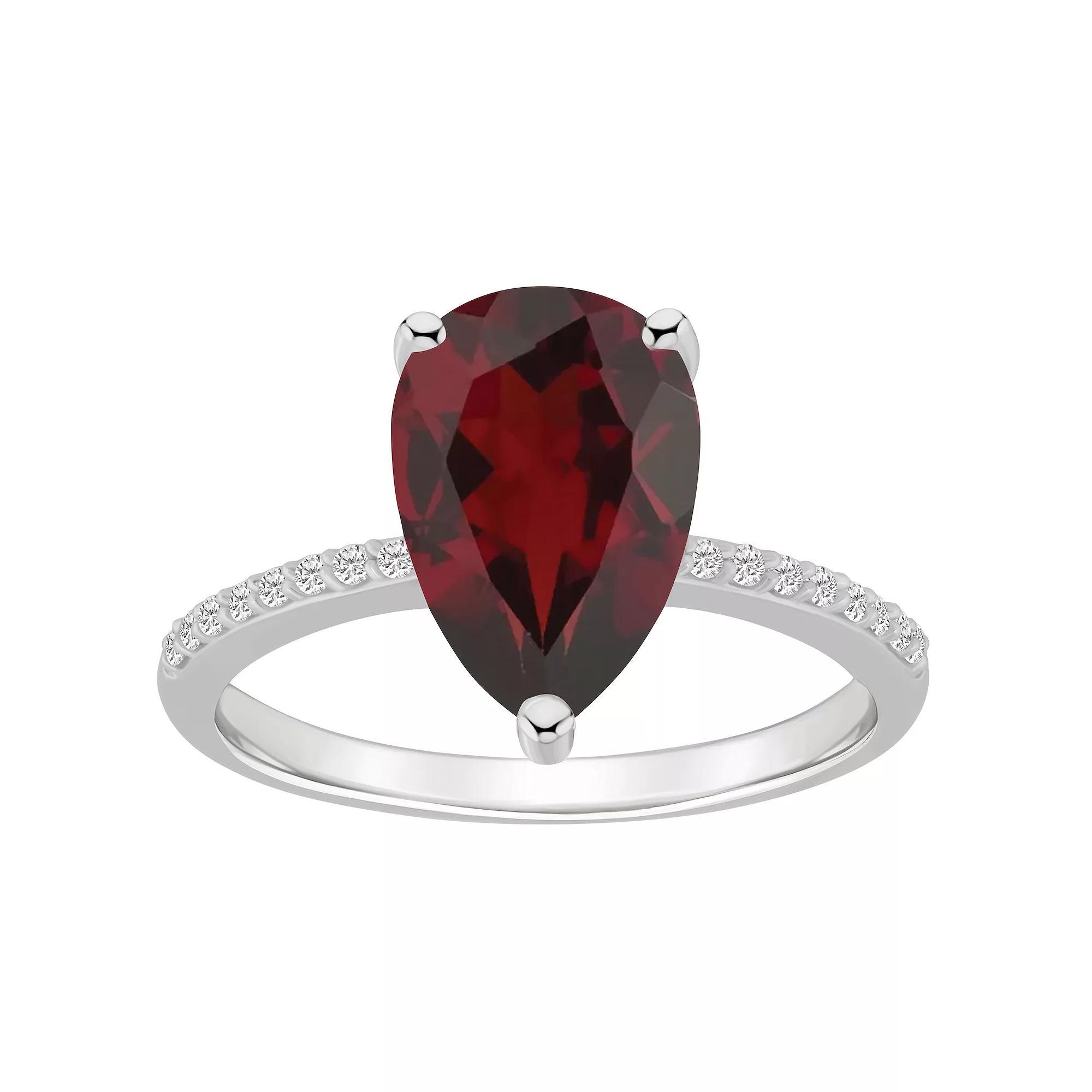 Alyson Layne 14k White Gold Pear Shape Garnet & 1/10 Carat T.W. Diamond Ring, Women's, Size: 5 Product Image