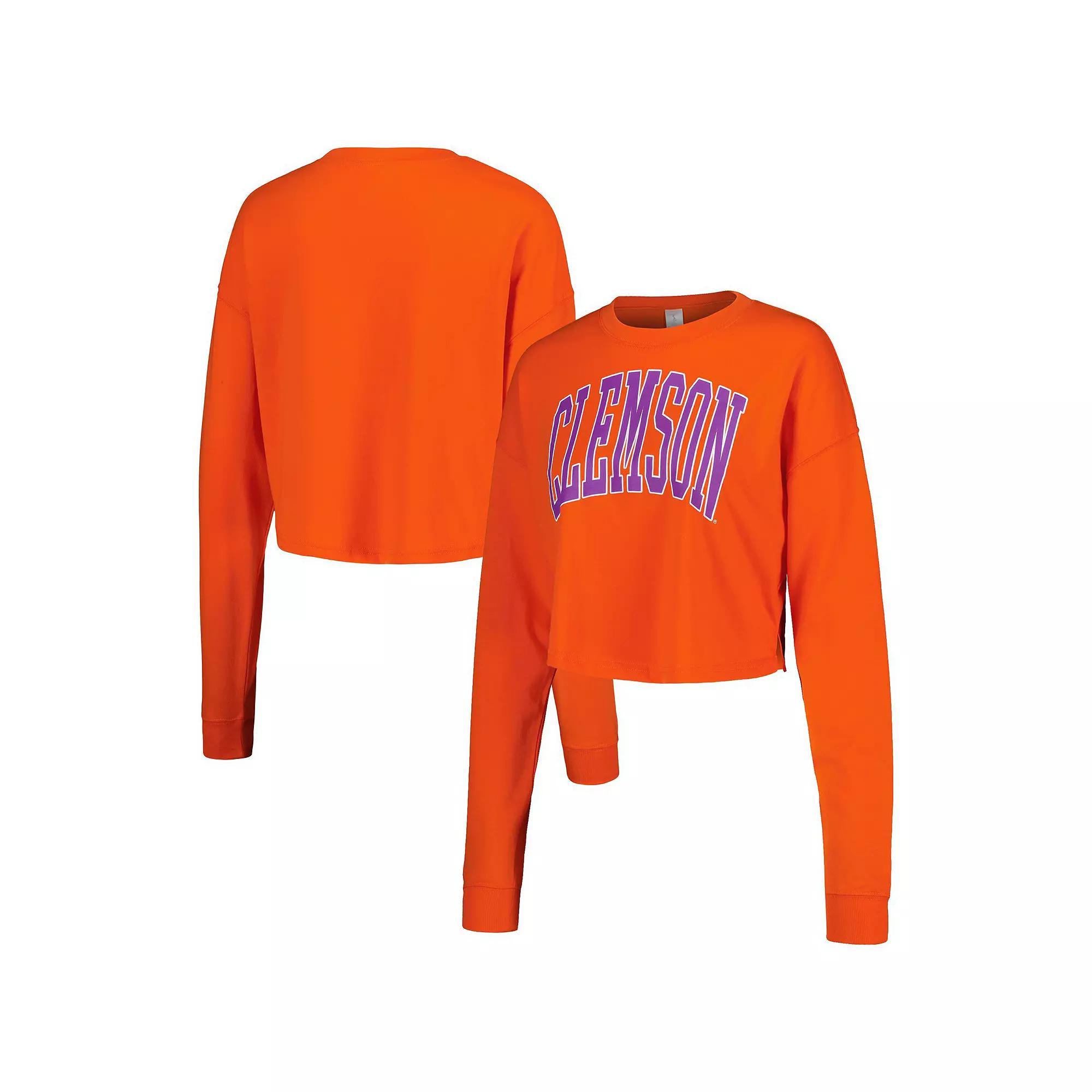 Women's ZooZatz Orange Clemson Tigers Arch Cropped Drop Shoulder Long Sleeve T-Shirt, Size: XL Product Image