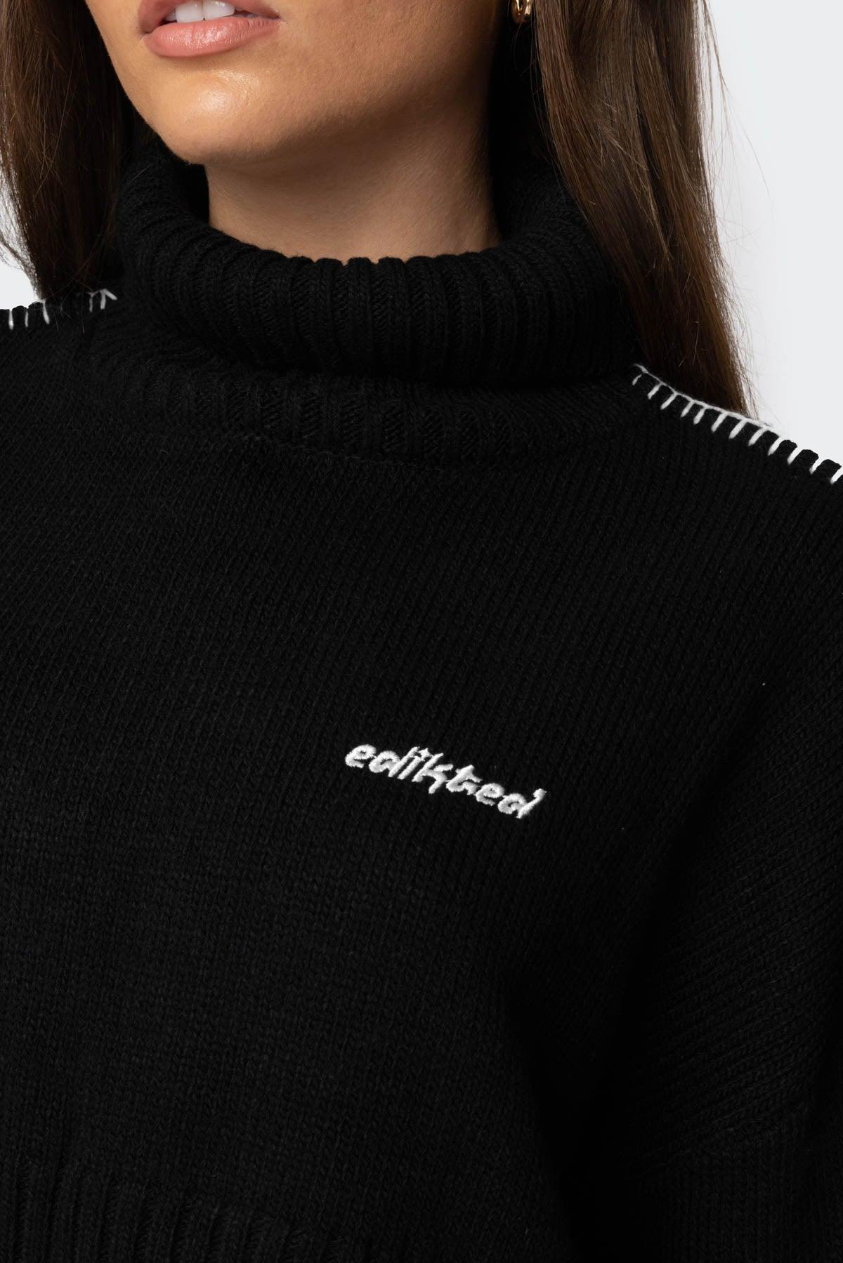 Embroidered Edge Cropped Turtle Neck Sweater Product Image