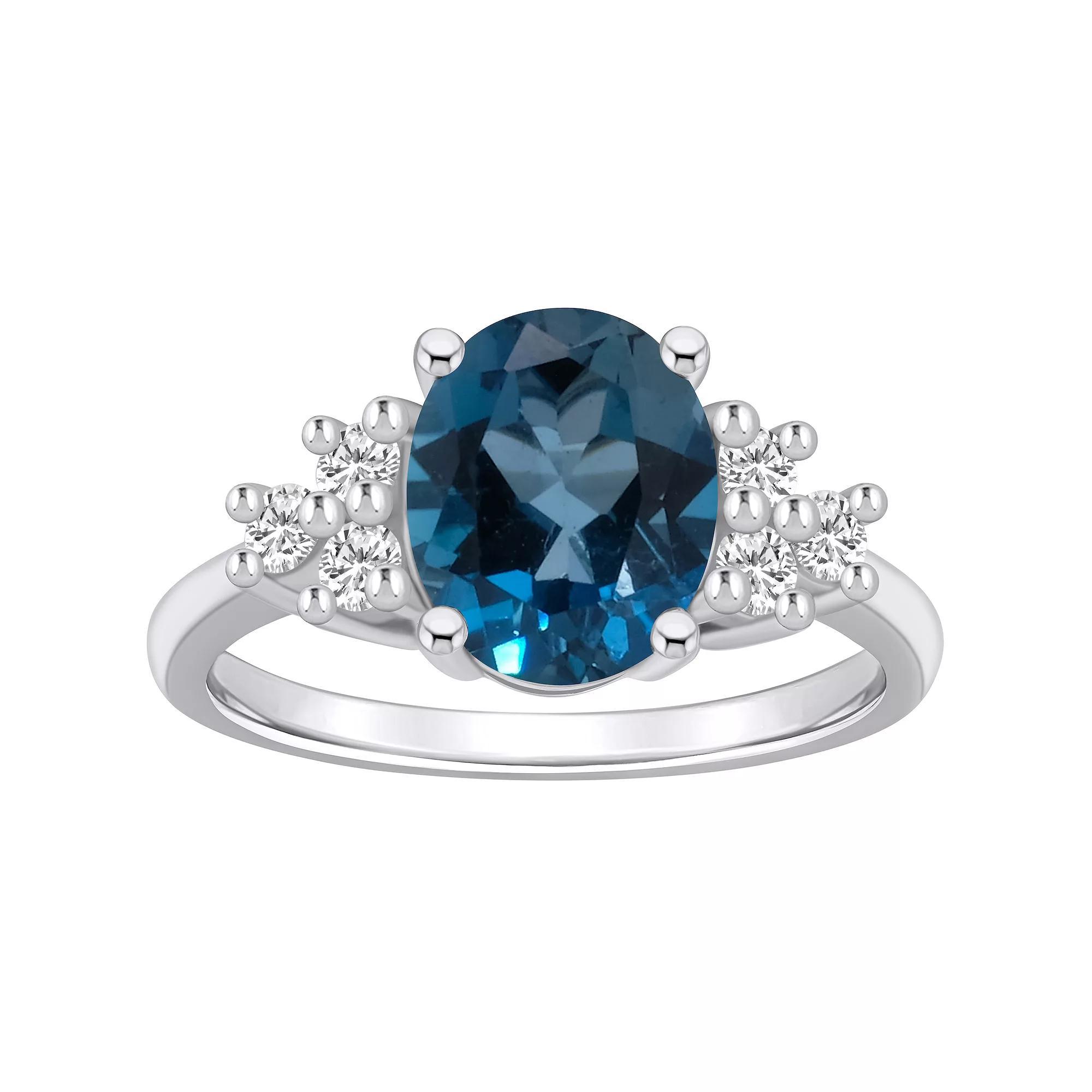 Alyson Layne 14k White Gold Oval London Blue Topaz & 1/3 Carat T.W. Diamond Ring, Women's, Size: 5 Product Image